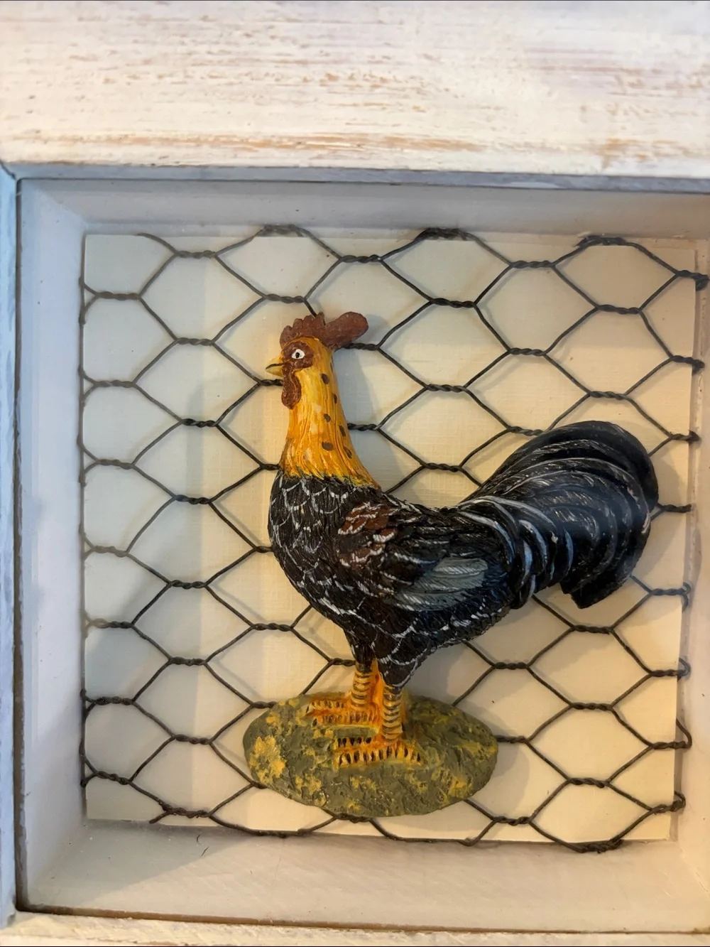 Rustic White Framed Rooster Wall Art - Farmhouse Accent